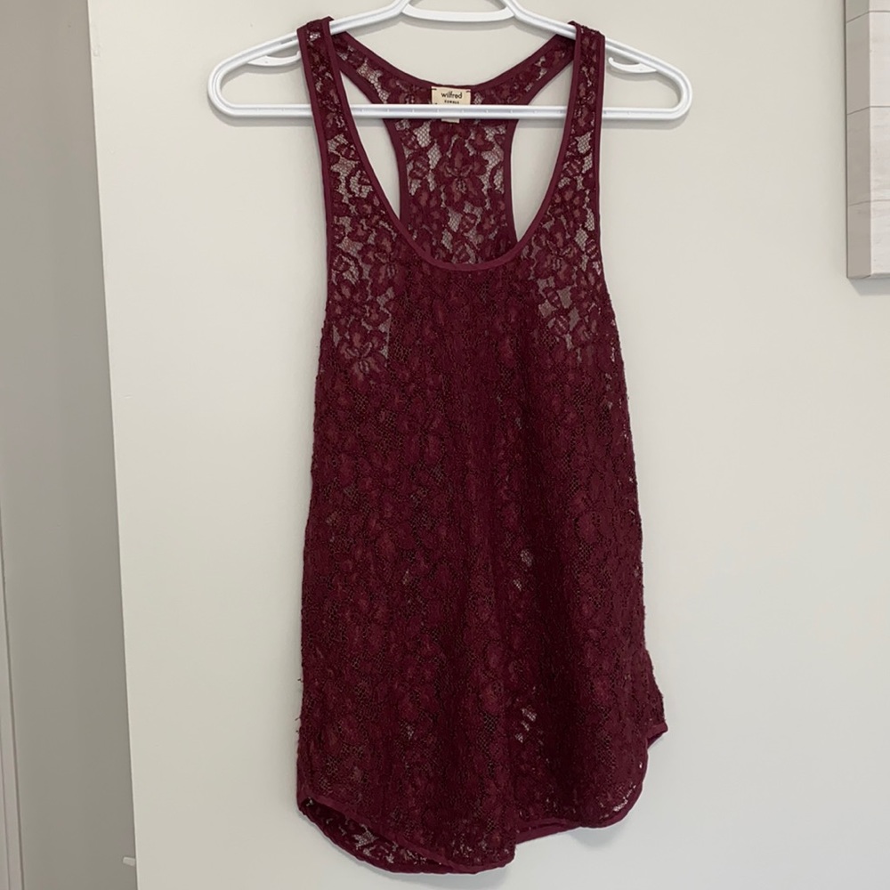 Aritzia Wilfred Burgundy Lace Top